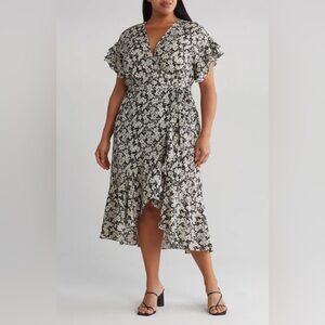 MaxStudio | Elegant Floral Midi Dress with Ruffle Sleeves | Size 1X